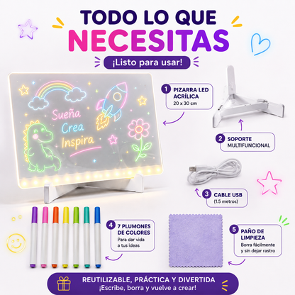 Pizarra LED Mágica para Dibujar  (7 Marcadores)